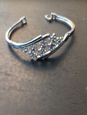 Unusual Hinged Crystal And Silver-toned Cuff